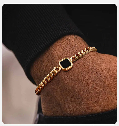 Vnox 5/7mm Width Adjustable Chain Bracelet for Men, Stainless Steel Acrylic Six-Sided Polished Jewelry Gift for Husband Son‌ Him