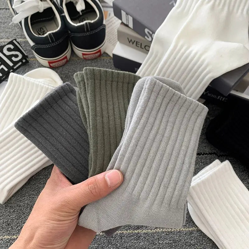 Mens Black  White Warm Socks Set - 5 Pairs Autumn Winter Sport Short Socks - ZOOMNSTORE