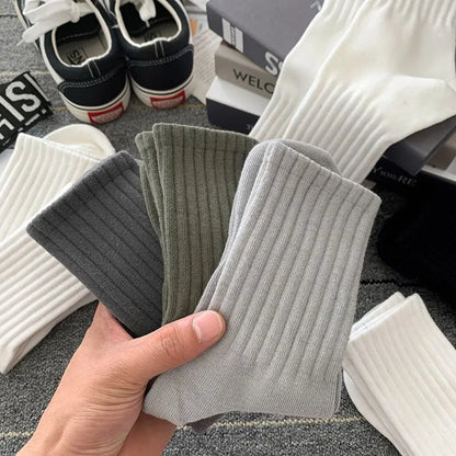 Mens Black  White Warm Socks Set - 5 Pairs Autumn Winter Sport Short Socks - ZOOMNSTORE