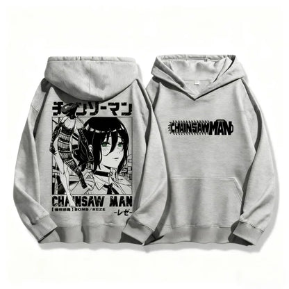 Autumn Winter Sweatshirt Chainsaw Man Reze Hooded Men Women Oversized Y2k Unisex Fleece Warm Pullovers Hip Hop Women Hoodie Top