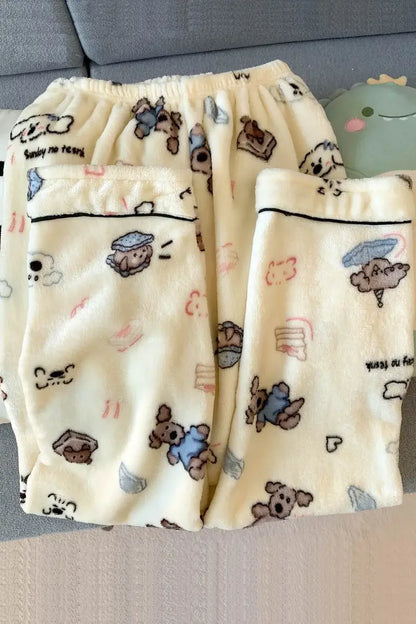 Plus Size Fluffy Winter Pajamas Women's Home Clothes Set Thickened Warmth Sleepwear with Running Dogs Design Cozy Indoor Suit