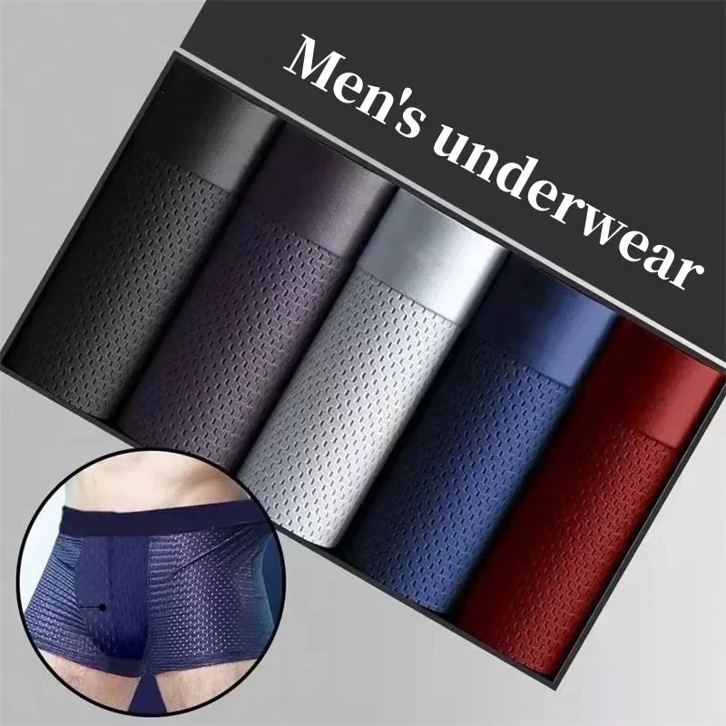 5pcs/Men's Underwear Summer Ice Silk Underwear Plus Size Panties Cool Breathable Sexy Boxer Panties Mesh Comfort Underwear L-5XL