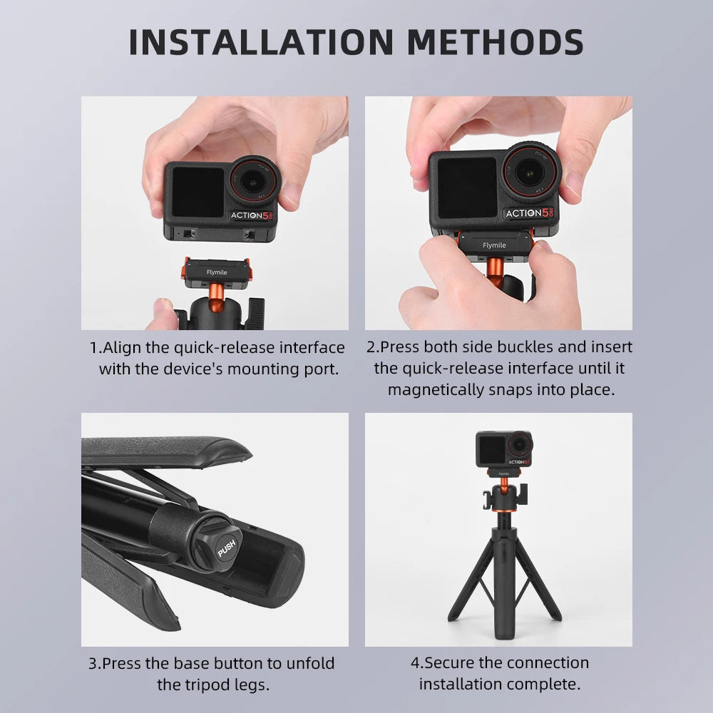 Flymile Action 5 Pro 21.25IN Tripod Selfie Stick for DJI OSMO 360 Action 4 3 Accessory Magnetic Quick Release Base Extension rod