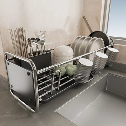 Stainless Steel Dish Rack | Narrow Kitchen Utensil Drainer & Countertop Cutlery Holder