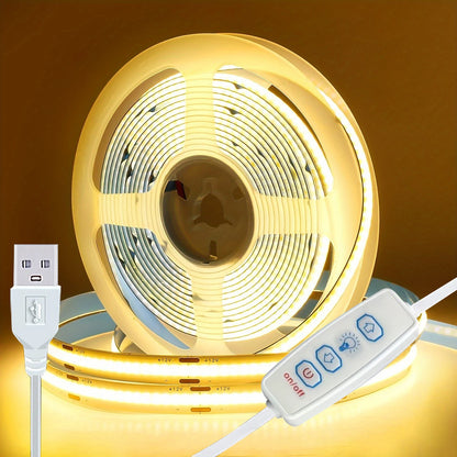5V USB COB Led Strip Lights with 3key Dimmer Flexible Diode Tape White Warm White for Room TV Mirror Backlight Cabinet Light