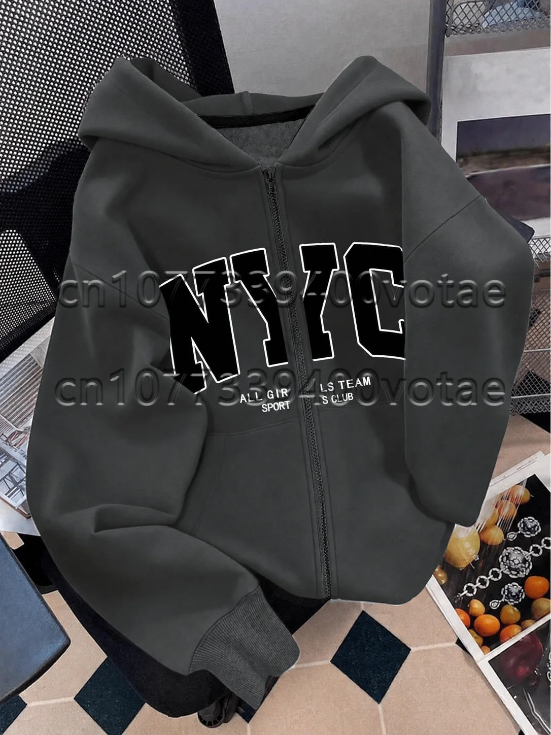 Fashion Letter Zip Up Hoodies Women Autumn Long Sleeve Tops Loose Hood Shirt Harajuku Y2K Clothes Female Sweatshirt Jacket