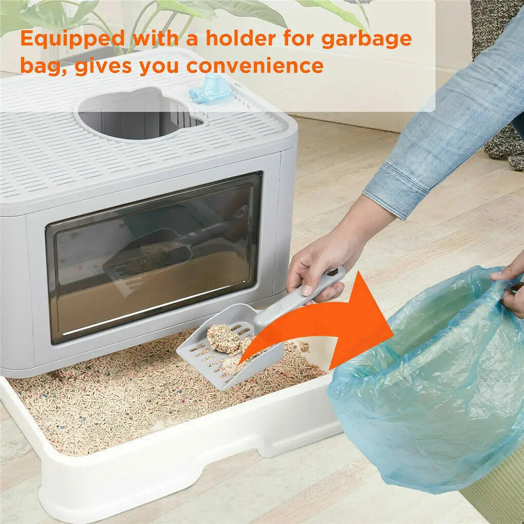 Foldable Cat Litter Box - Enclosed Front Entry  Top Exit Toilet with Massager Scoop - ZOOMNSTORE