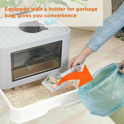 Foldable Cat Litter Box - Enclosed Front Entry  Top Exit Toilet with Massager Scoop - ZOOMNSTORE