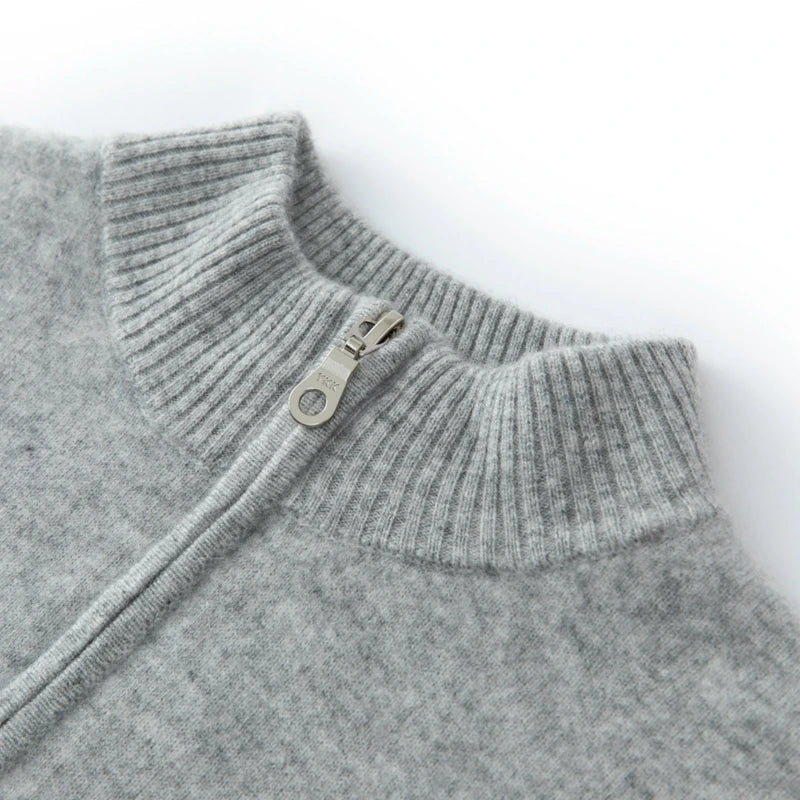 CHICUU Men's 100% Cashmere Sweater Zipper Pullover Mock Neck Long Sleeve Basic Cashmere Knitwear Autumn Winter Clothing Tops