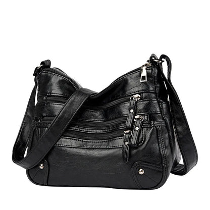 Soft Leather Shoulder Bag - Women's Crossbody Double Layered Large Capacity Tote