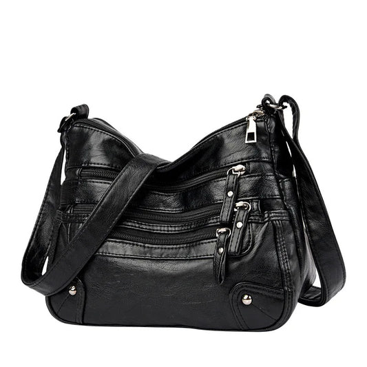 Women's New Soft Leather Shoulder Bag Fashionable and Versatile Double Layered Crossbody Bag Korean Large Capacity Commuter Bag
