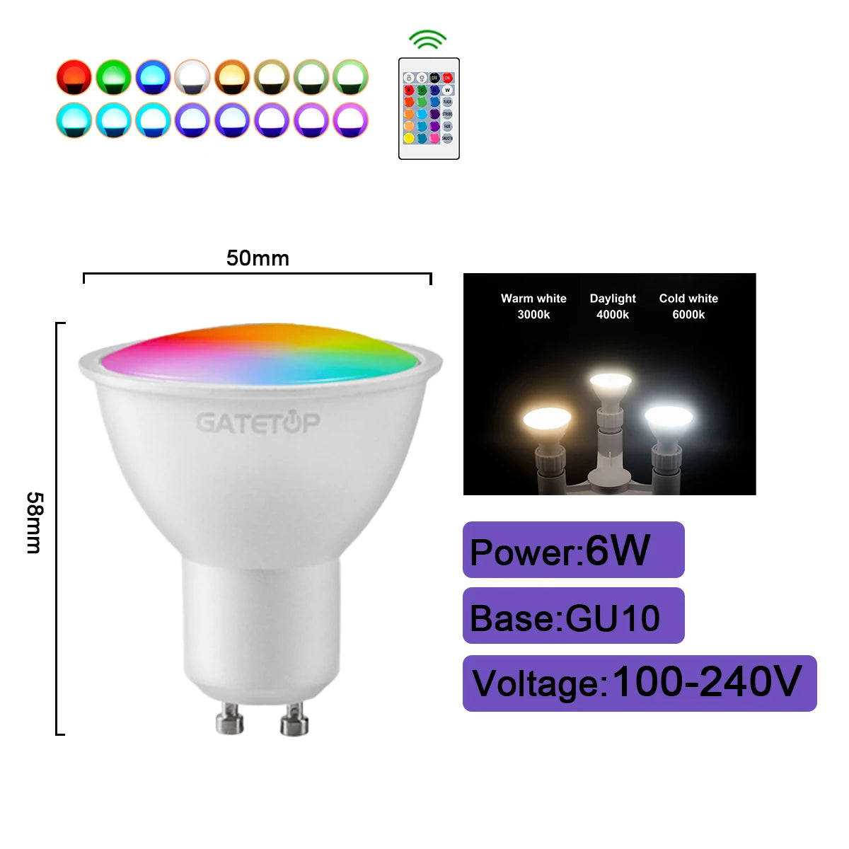 RGBW LED Bulb - Color Changing Smart Light With Remote Control | E27 Spotlight
