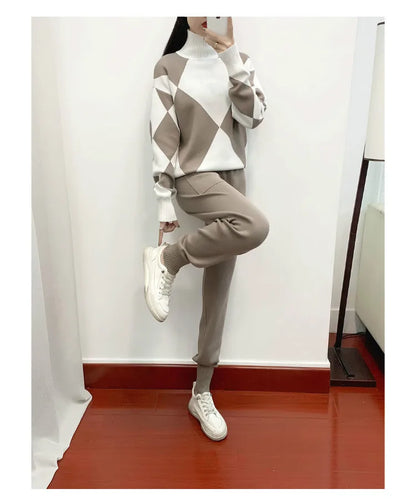 Fashion Knitted 2 Piece Set Women Sweater Suits Autumn Winter Tracksuit Sets Pullovers Long Pant Casual 2PCS Track Suit 2025