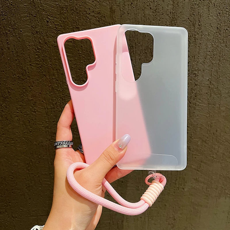 2in1 With Wrist Strap Lanyard Jelly Phone Case For Samsung Galaxy S26 S25 S24 S23 S22 Ultra Plus FE A26 A35 A54 A16 Solid Cover