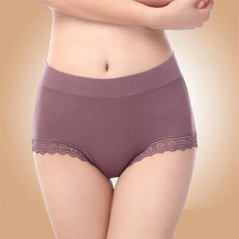 Ruffles Lace Underwear Woman High Waist Middle Aged Mother Spring Summer Modal Briefs Comfortable Panties Нижнее Бельё Женское