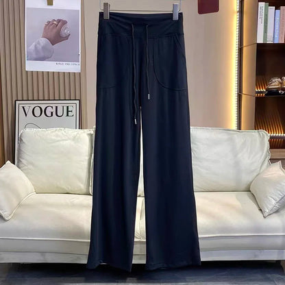 Women's Loose-Fit Sports Pants with Pockets, Straight-Leg High-Waist Athletic Fitness Pants, Yoga Pants, Pilates Trousers