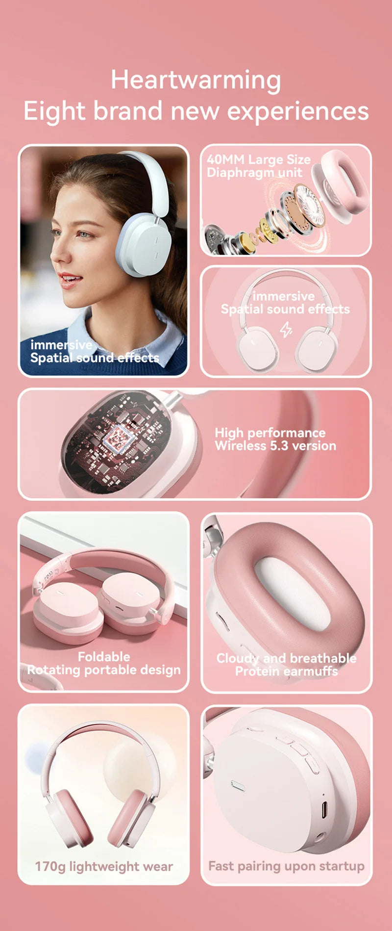 2026 New Foldable Headset Wireless Bluetooth Earbuds Head Mounted Noise Cancelling Earphones Sports with Mic Music Headphones