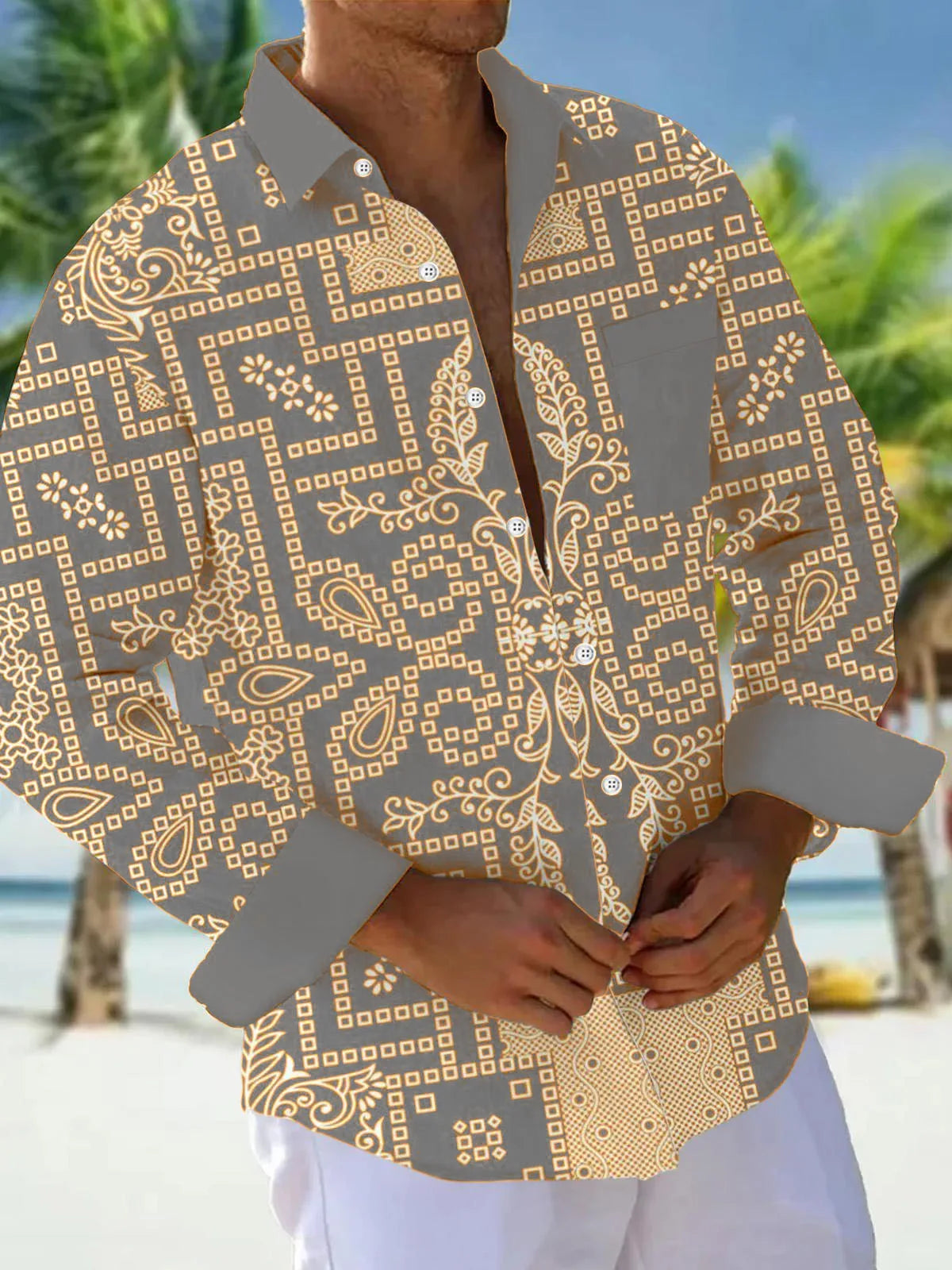 Men's shirts, button down shirts, casual shirts, spring and summer, printed long sleeves, daily, fashionable, comfortable