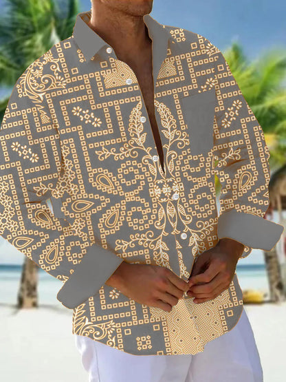 Men's shirts, button down shirts, casual shirts, spring and summer, printed long sleeves, daily, fashionable, comfortable