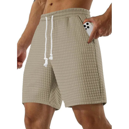 Summer Men's Waffle Business casual shorts New Korean Fashion Drawstring Baggy Short Pants Fitness Breathable Streetwear Gym