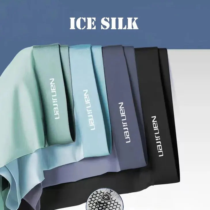 Mens Ice Silk Boxer Shorts - Breathable Cool Underwear Sexy Thin Lingerie Sizes L-6XL 4pcs Set