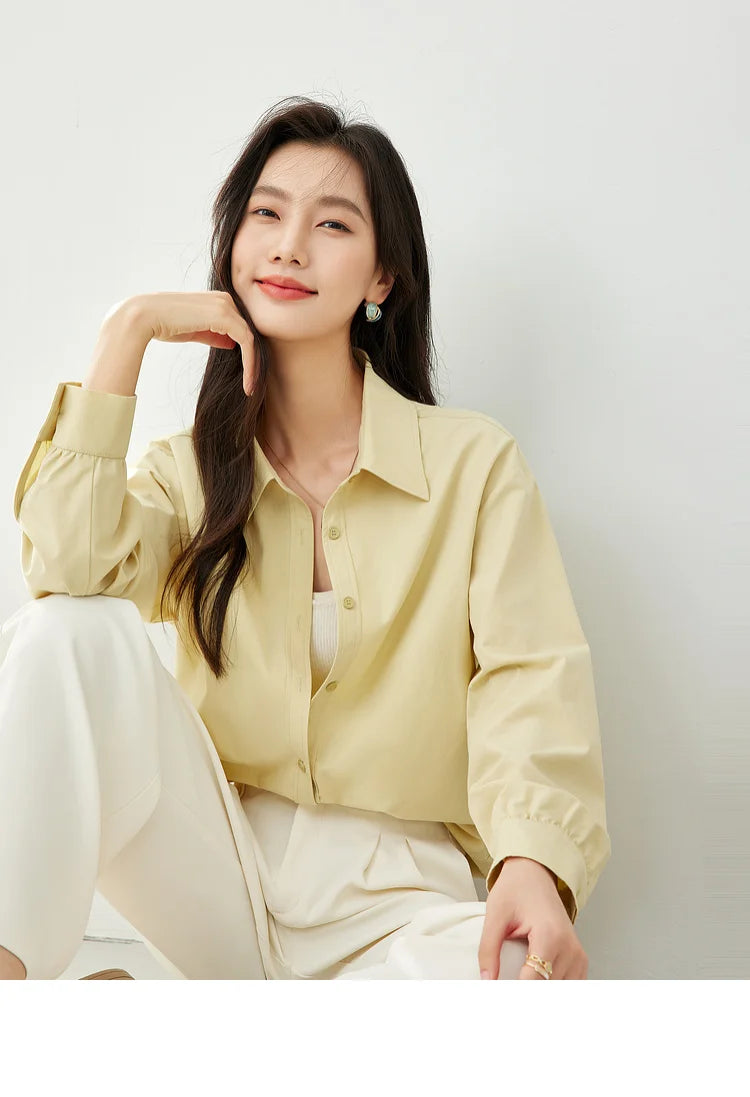 VIMLY Spring Formal Shirts Women 2026 Cotton Lyocell Button Up Shirts & Blouses Long Sleeve Top Office Wear for Woman M5889