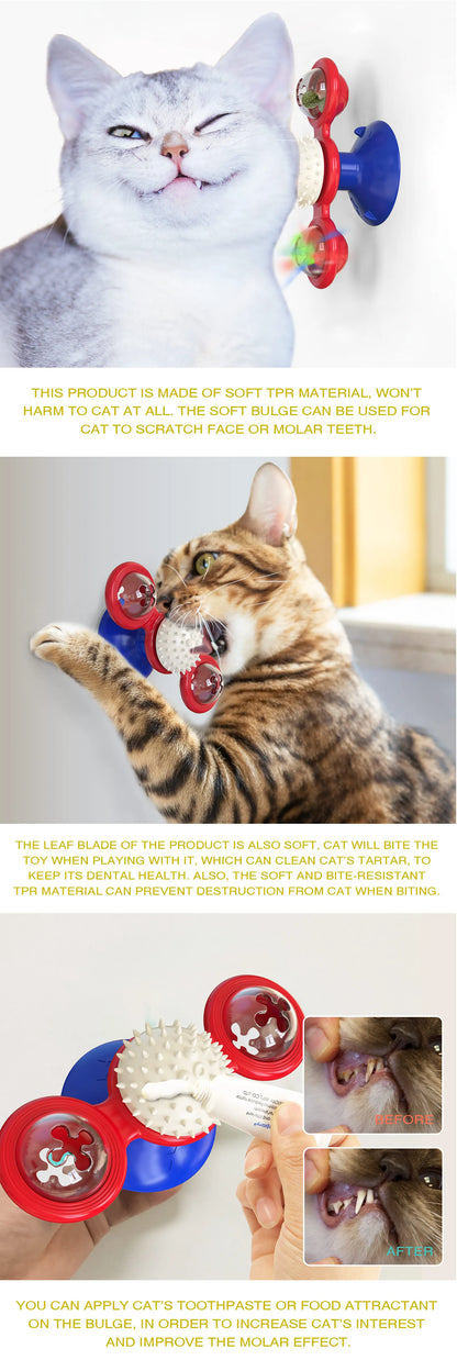 Windmill Cat Toy Interactive Pet Toys for Cats Puzzle Cat Game Toy with Whirligig Turntable for Kitten Brush Teeth Pet Supplies