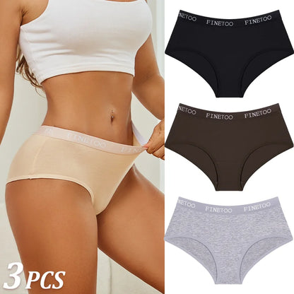 Women Cotton Briefs - Soft Breathable Low-Rise Panties 3Pcs Cotton Underwear Set