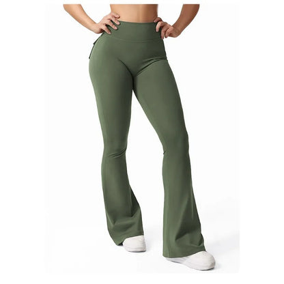 The Latest Women's Wide-leg High-elasticity Yoga Leggings Tooling Pockets Yoga Pants Hip-lifting Sports Fitness Pants Micro
