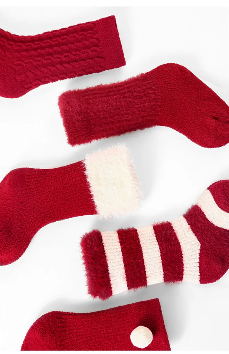 2025 New Year Baby Winter Thicken Socks Kids Cute Stripe Color Matching Warm Floor Socks Children Girls Fleece Padded Socks