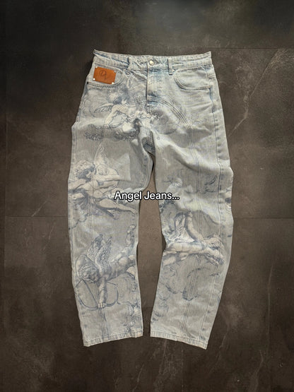 Y2k Angel Baggy Jeans Retro High Street Cupids Arrow Men Women Pants American Hip Hop Streetwear Unisex Casual Straight Jeans