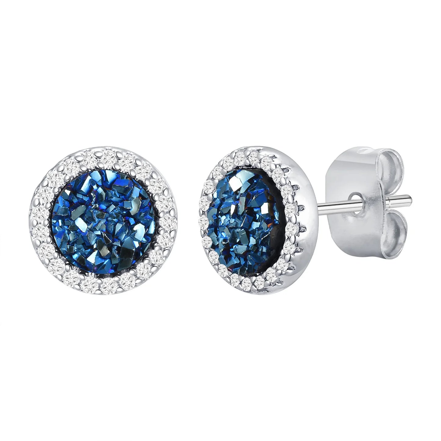 Vnox Black Crystal Round Circle Earrings for Men, Full Blue CZ Stone Ring Stud Earrings, Gothic Simple Piercing Ear Jewelry