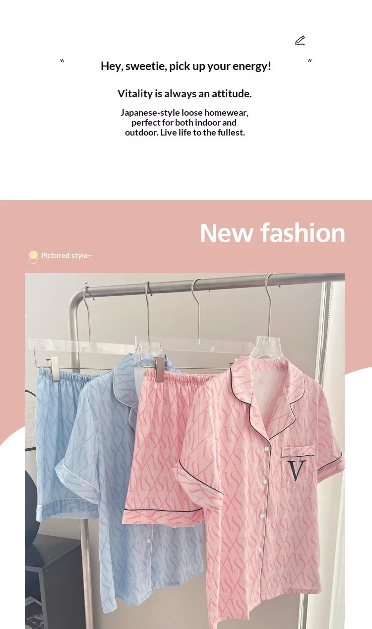 New Women's High-End Fresh Ins Style Pajamas, Women's Short-Sleeve and Shorts, Summer Thin French-Style Home Wear Summer Set