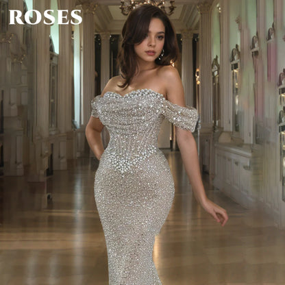 Prom Dress Off Shoulder - Custom Mermaid Trumpet Gown With Pearls & Sequins