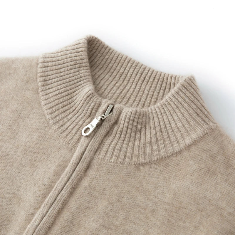 CHICUU Men's 100% Cashmere Sweater Zipper Pullover Mock Neck Long Sleeve Basic Cashmere Knitwear Autumn Winter Clothing Tops