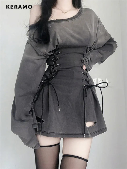 Goth Corset Dress - Fairycore Grunge Bandage Slim Fit Summer Mini Dress