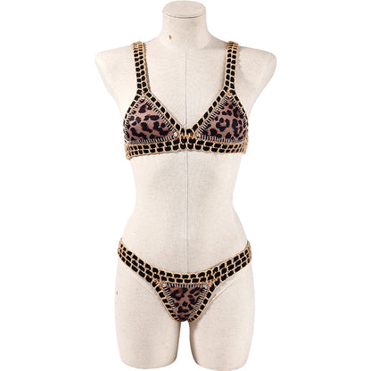Reversible Crochet Bikini - Leopard Print Two Piece Swimwear Set | Luxury Poolside Suit
