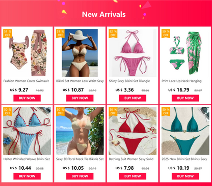 Halter Bikini Set - Wrinkled Weave Polyester Swimwear With Push Up Support
