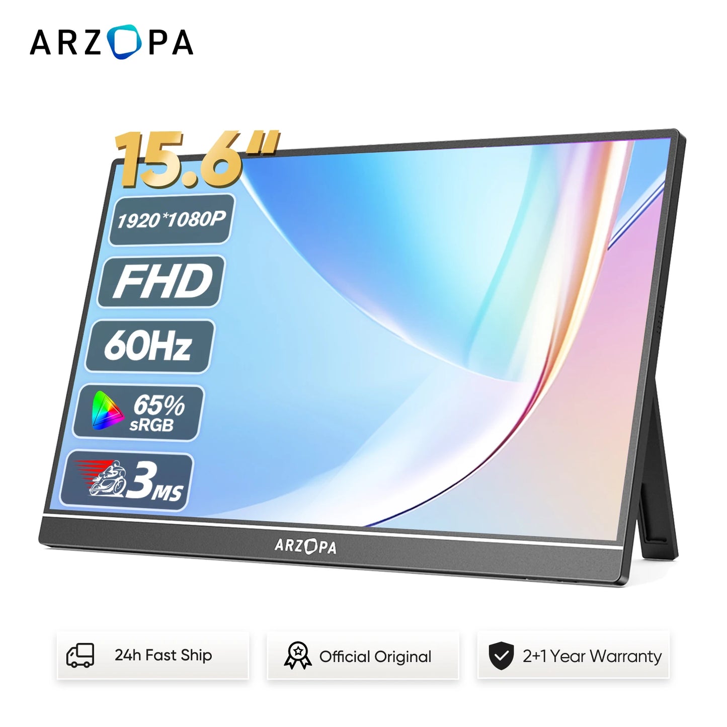 Portable Monitor 15.6 Inch - FHD IPS Display, USB-C & Mini HDMI External Screen