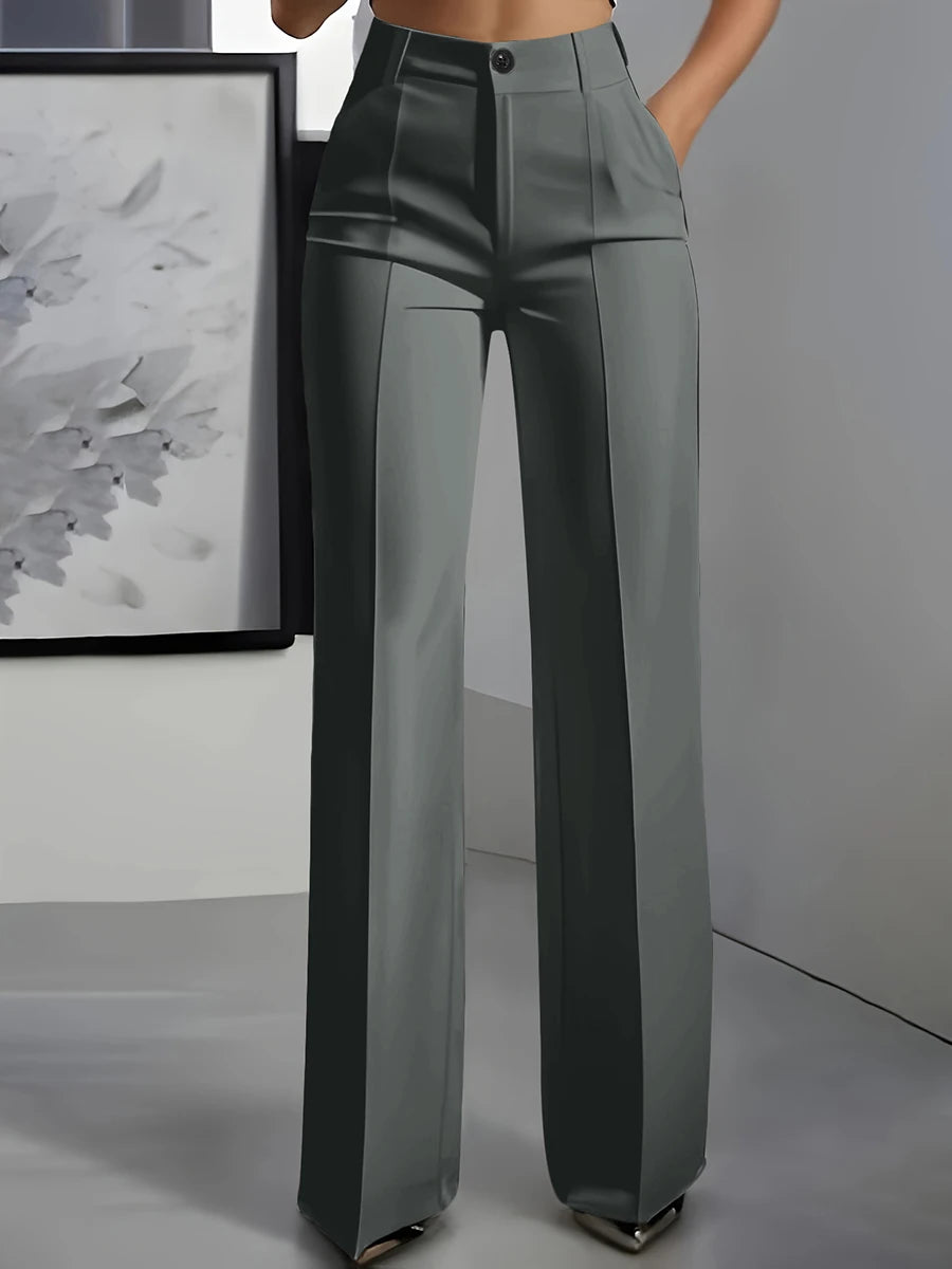 Women High Waisted Wide Leg Office Trousers, Solid Black Pleated Elegant Crease Dress Pants, Professional Full Length Trousers