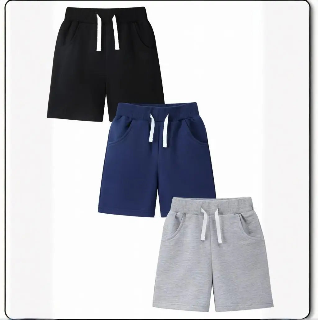 Trendy 3pcs Kids Boys Summer Casual Sweat Shorts Elastic Waistband Drawstring Pockets Soft Cotton Athletic Short Pants 2-7Y