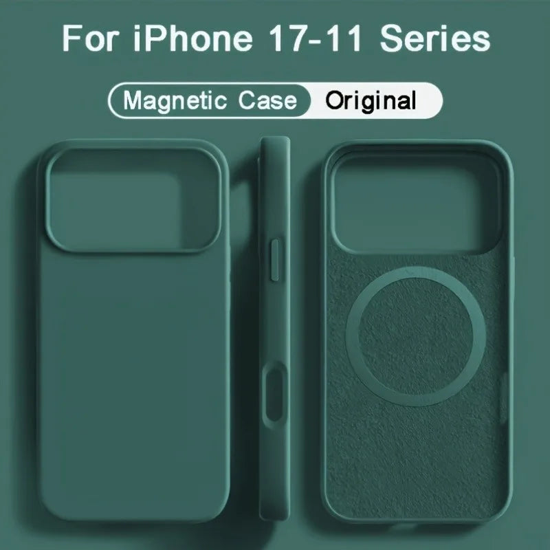 For Magsafe Magnetic Liquid Silicone Case For iPhone 17 16 15 14 13 Pro Max 17Pro Air 16Pro Wireless Charge Soft Cases Cover