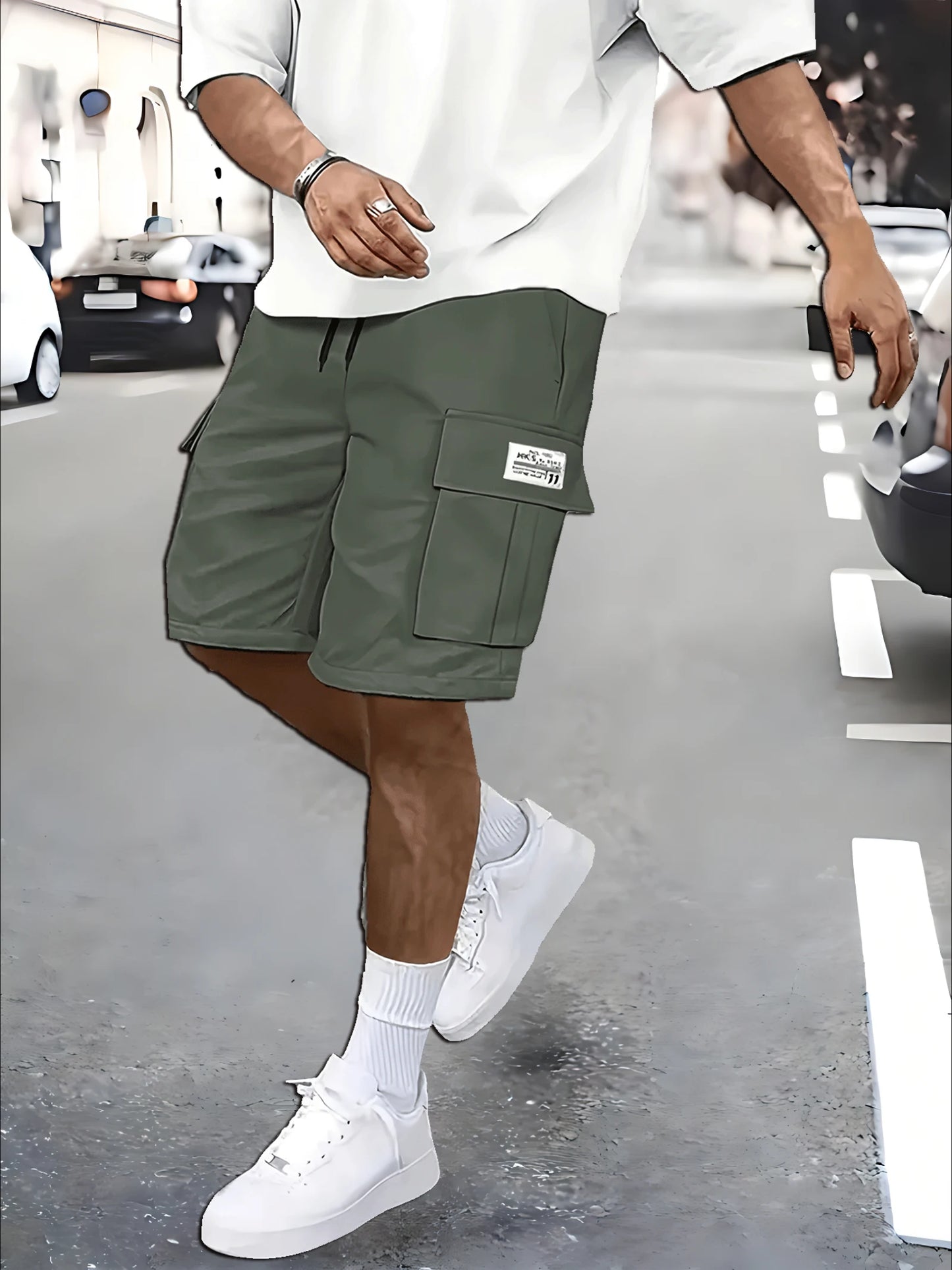 Men's Work Shorts - Multi-Pocket Cargo, Elastic Waistband, Breathable Polyester