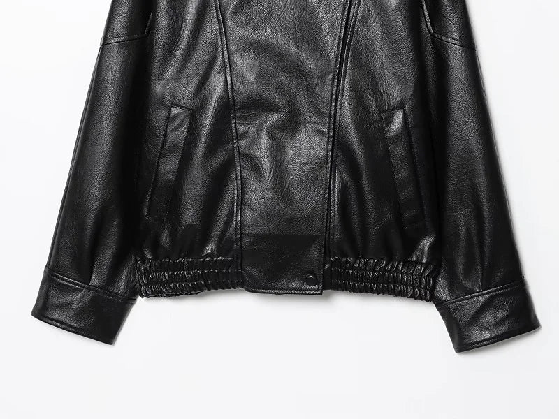 Faux Leather Jacket – Women's Bomber Jacket With Snap Button | Office Outerwear Coat