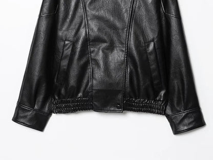 Faux Leather Jacket – Women's Bomber Jacket With Snap Button | Office Outerwear Coat