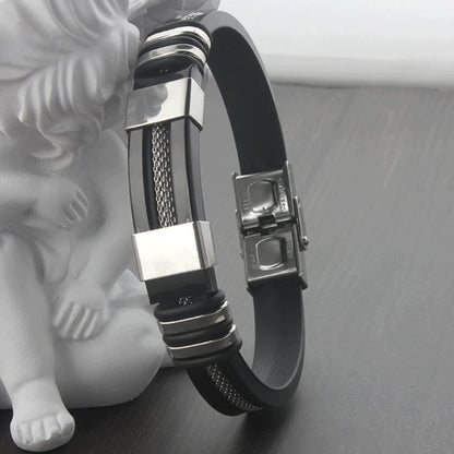HNSP Stainless Steel Silicone Leather Bracelet For Men Cable Line Hand Chain Punk Jewelry Accessories Male Gift
