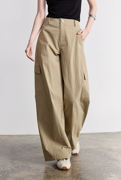 TOYOUTH Women's High Waist Wide Leg Banana Pants 2026 Summer New Multi Pocket Casual Trousers, Breathable Linen Blend