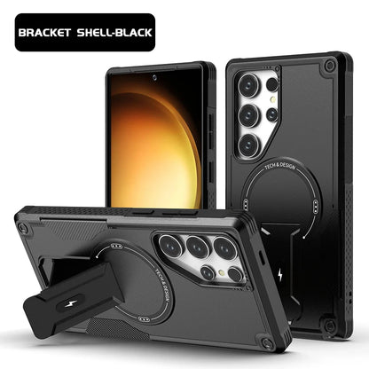 Magnetic Armor Case For Samsung S26 S25 Ultra S24 Plus A56 5G A36 A26 A16 A06 With Holder Cover Wireless Charging Bracket Cover