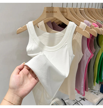 Women Solid Round Neck Ribbed Tank Top Camisole Women 2026 Summer Basic Elastic Tank Top O Neck Solid Tank Top
