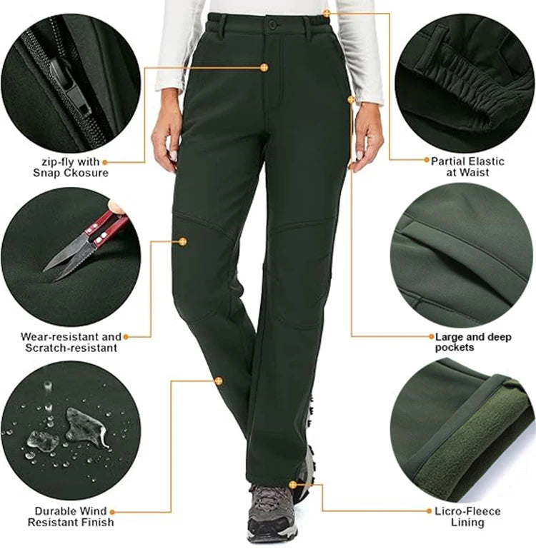 Windproof Thermal Pants for Women, Soft Trousers for Hiking, Camping, Outdoor Sports, Mountain Climbing, Travel, Winter